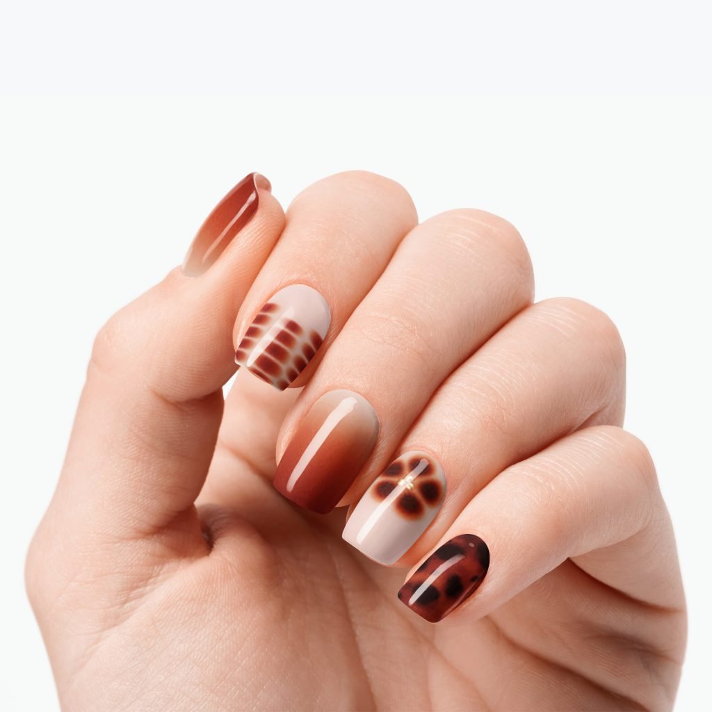Amber Bloom gel nail strips, a warm autumn shade