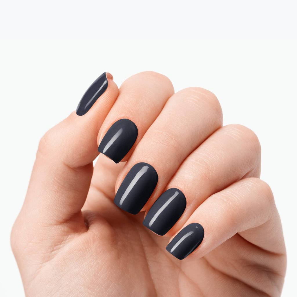 Midnight Navy nail strips by Velvora, shown on real nails