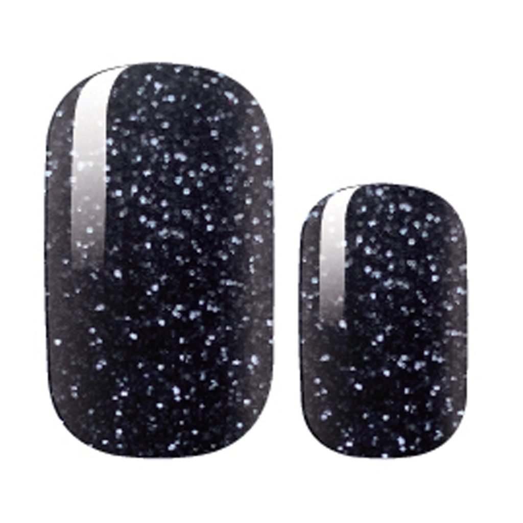 Midnight Sparkle nail strips by Velvora, shown on real nails
