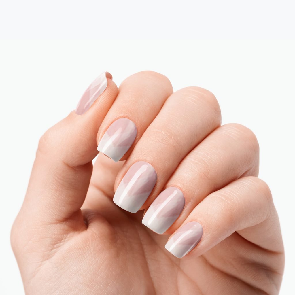 Modern French Tip nail strips by Velvora, shown on real nails
