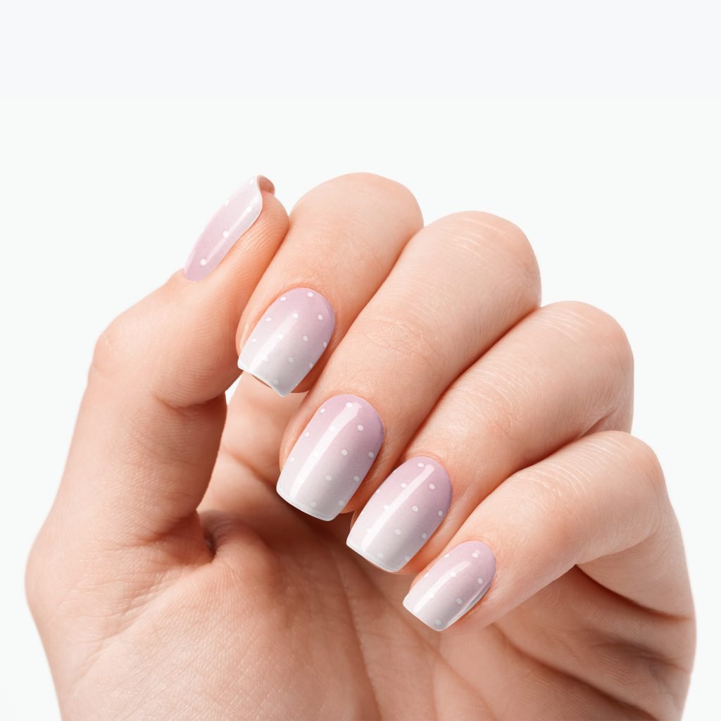 Polka Ombre nail strips by Velvora, shown on real nails