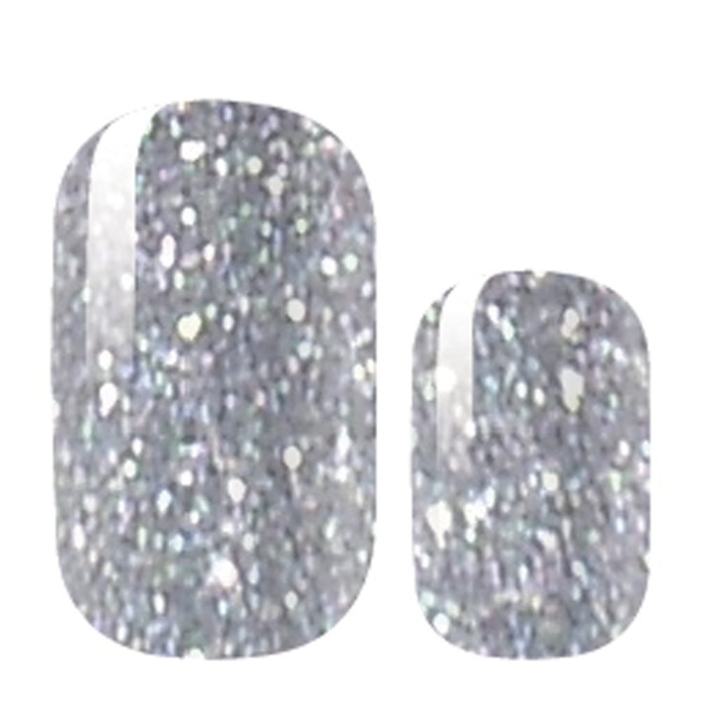 Silver Sparkle nail strips by Velvora, shown on real nails