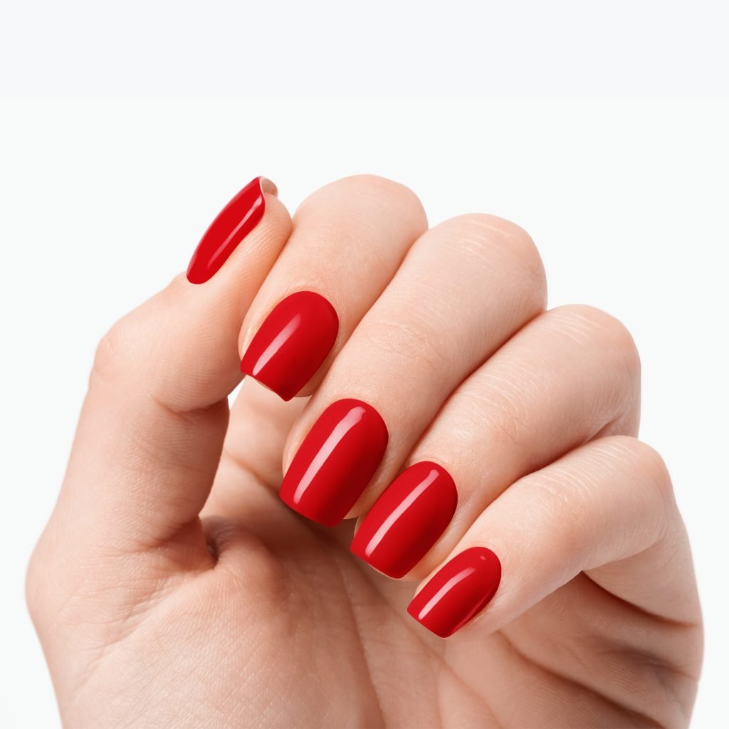 Velvet Rouge nail strips by Velvora, shown on real nails